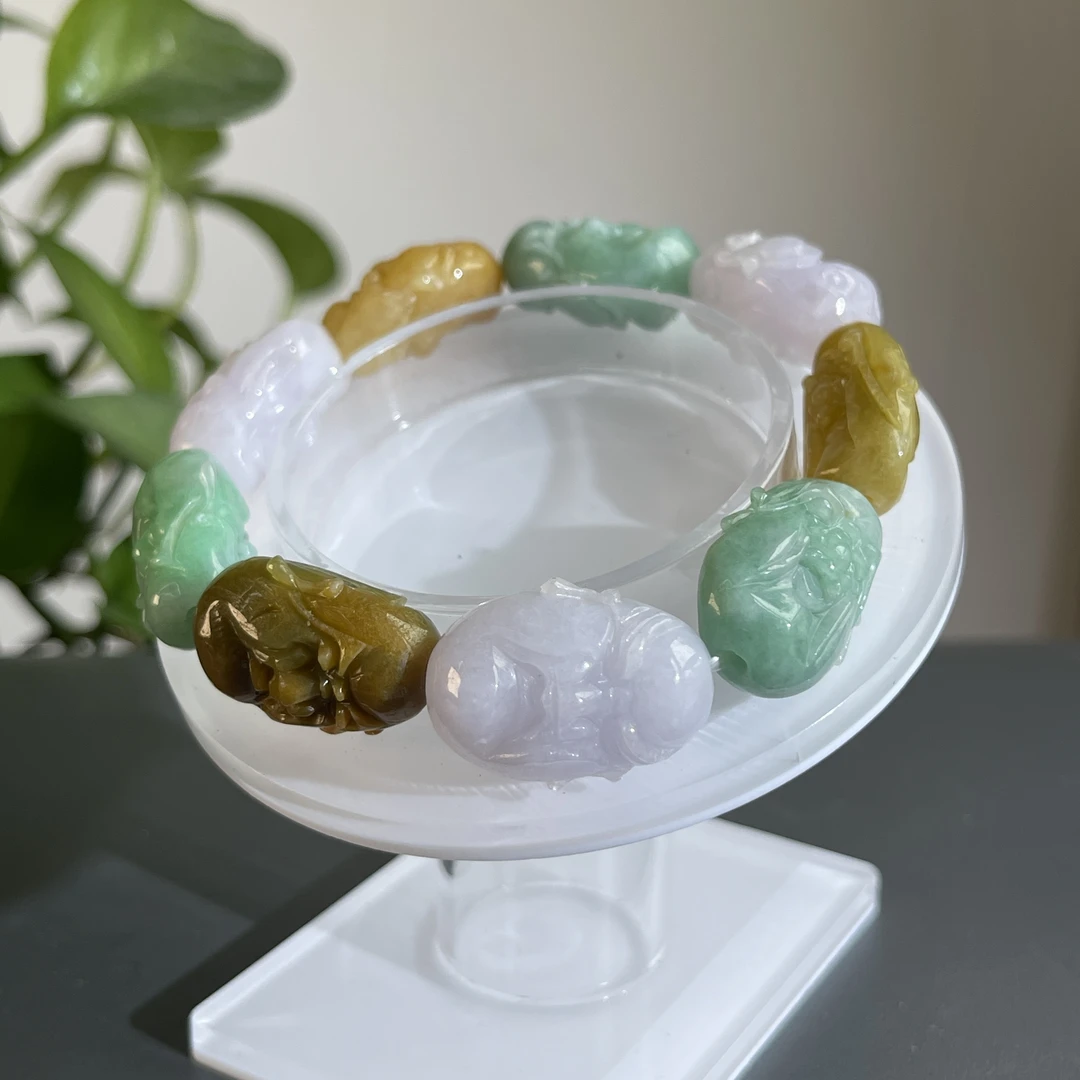 JTB16-202 天然缅甸A货翡翠 十八罗汉翡翠手串