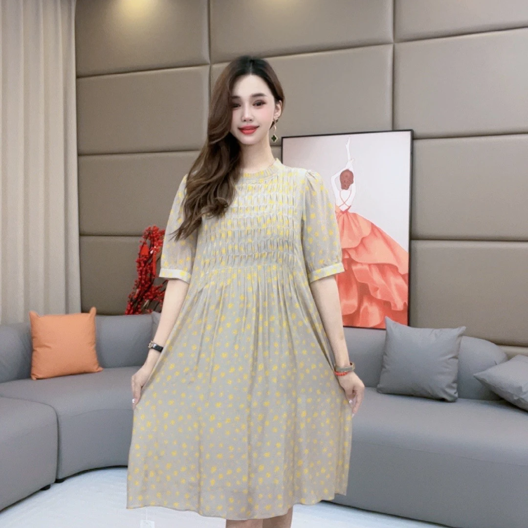 “风铃花”真丝连衣裙90131大码显瘦