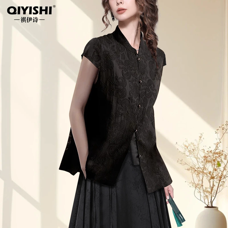 新中式国风设计感蕾丝衫上衣女夏短袖衬衫外套马甲衬衣SE243192