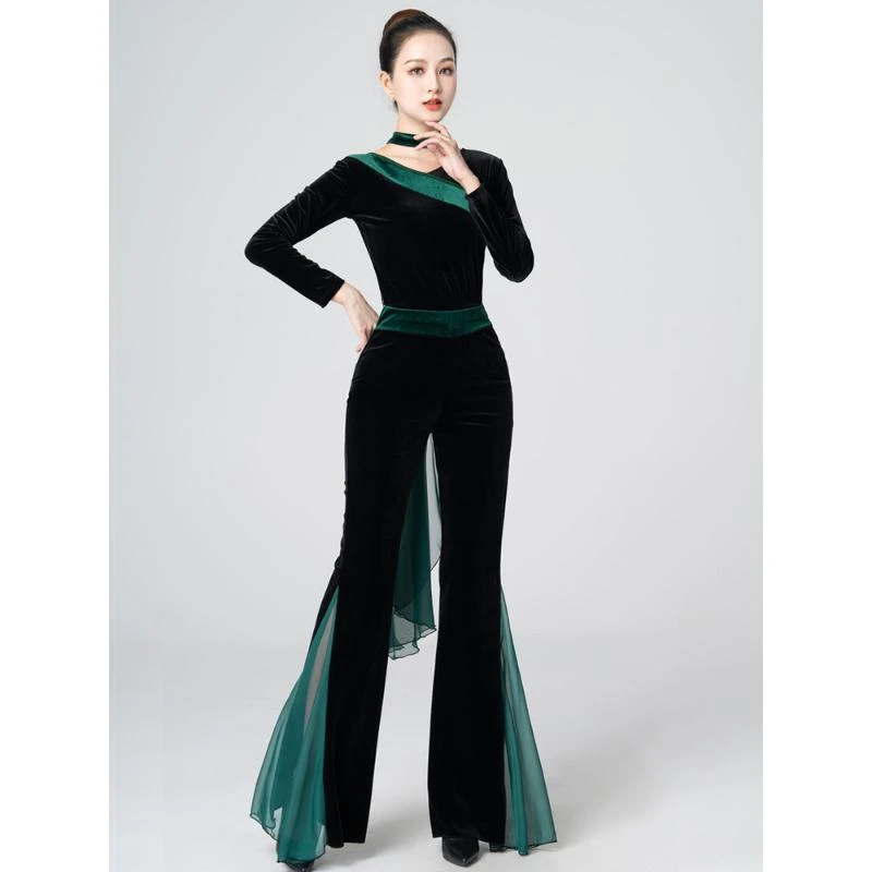 秋冬新款金丝绒形体服暗扣上衣女修身礼仪态演出服导师训练功套装