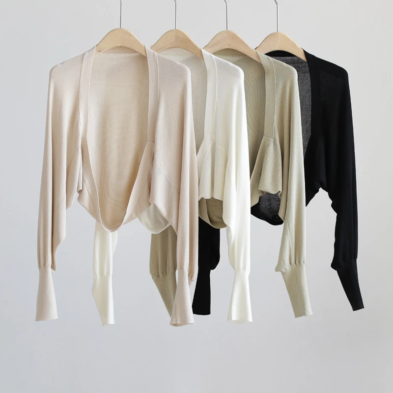 薄款针织披肩纯色时髦洋气宽松外搭慵懒法式短外套空调衫