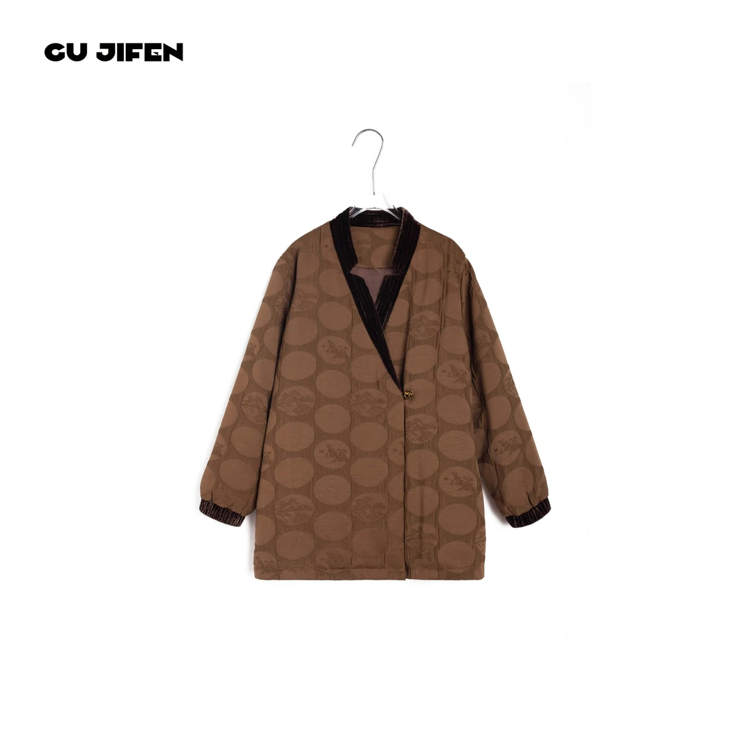 GU JIFEN｜文艺日常｜新中式圆点V领宽松外套羽绒服 24W9014X55580