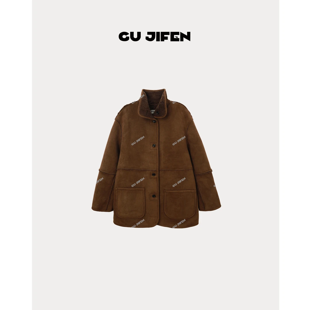 GU JIFEN｜毛毛时刻｜复古加绒加厚立领仿麂皮外套 22368X55738