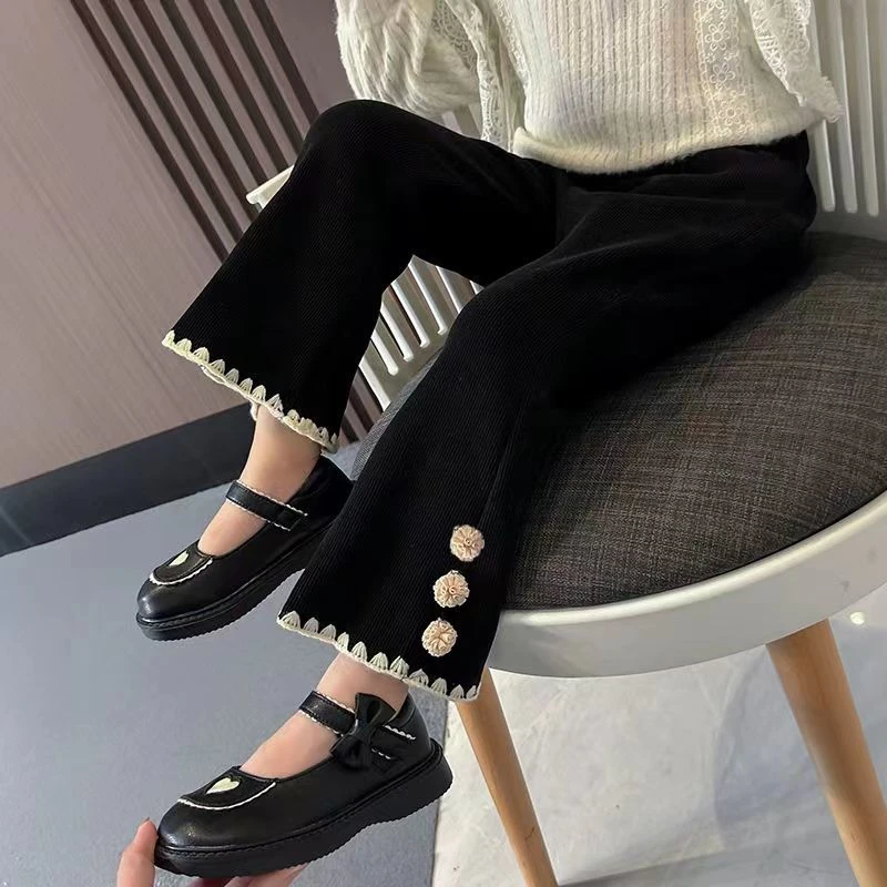 女童裤子秋冬新款3-6岁洋气儿童喇叭裤一体绒韩版外穿灯芯绒长裤