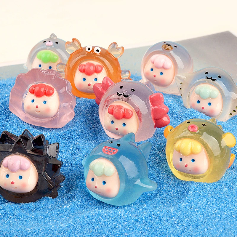 【直播拆】立体夜光海洋生物萌粒 树脂饰品配件diy钥匙扣桌面摆件