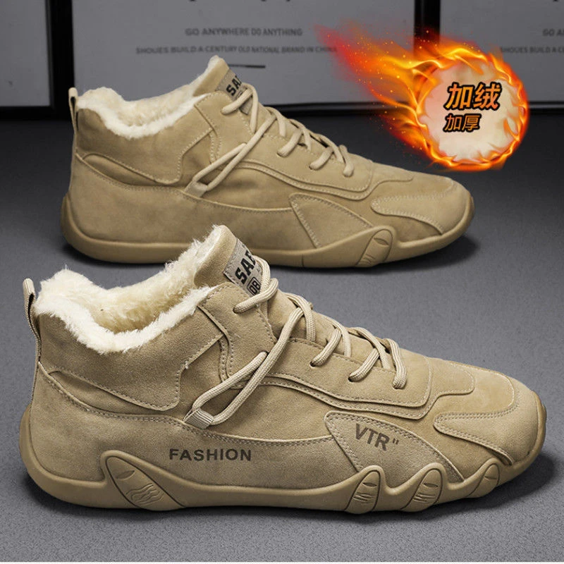 工地马丁靴男款冬季加绒保暖皮毛一体高帮棉鞋男士户外防寒雪地靴