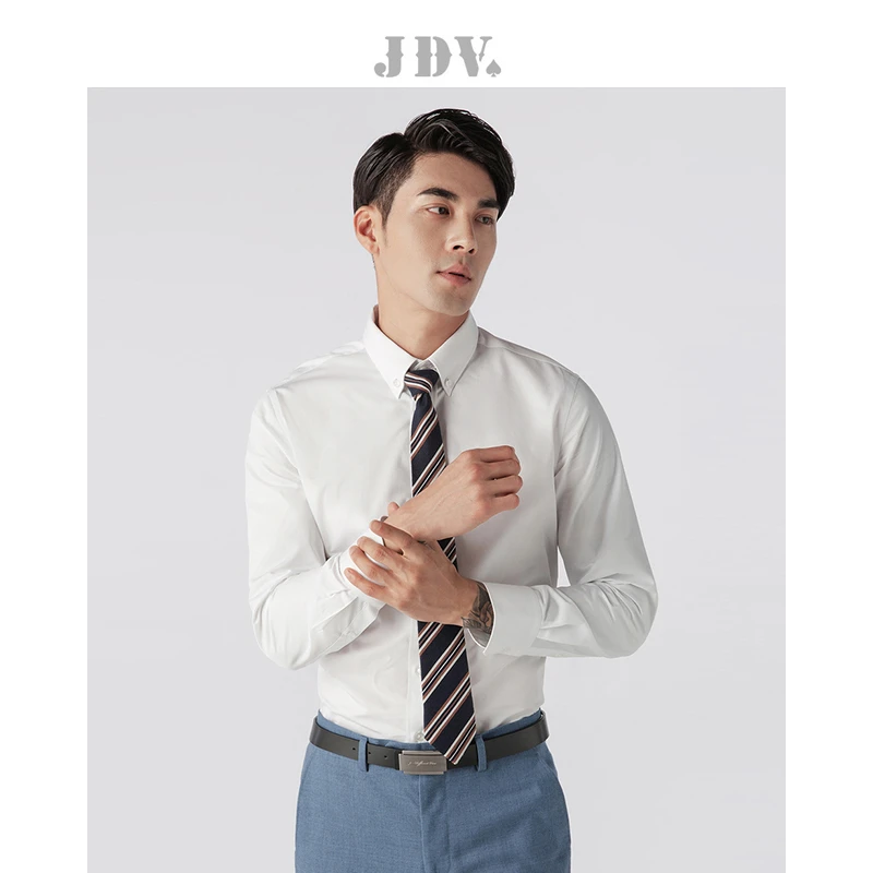 JDV男士年春夏百搭修身白色职场通勤简约职业长袖正装衬衫WIF0977