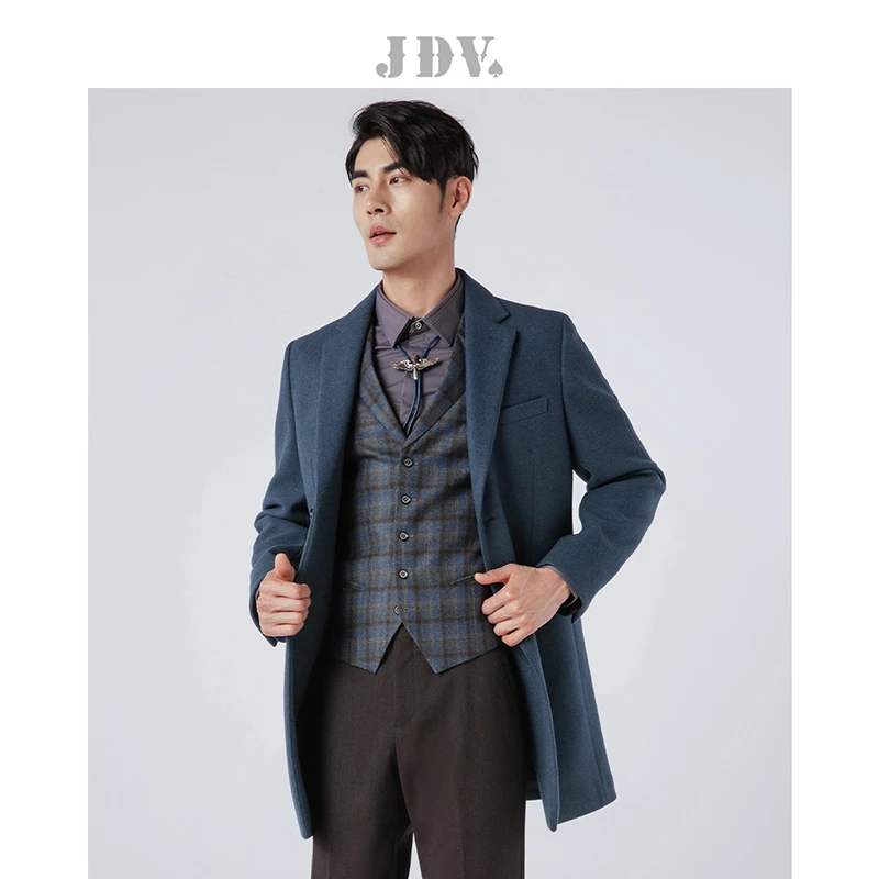 JDV男士商场同款秋冬时尚翻领棉羊毛中长款毛呢大衣外套WCO0438