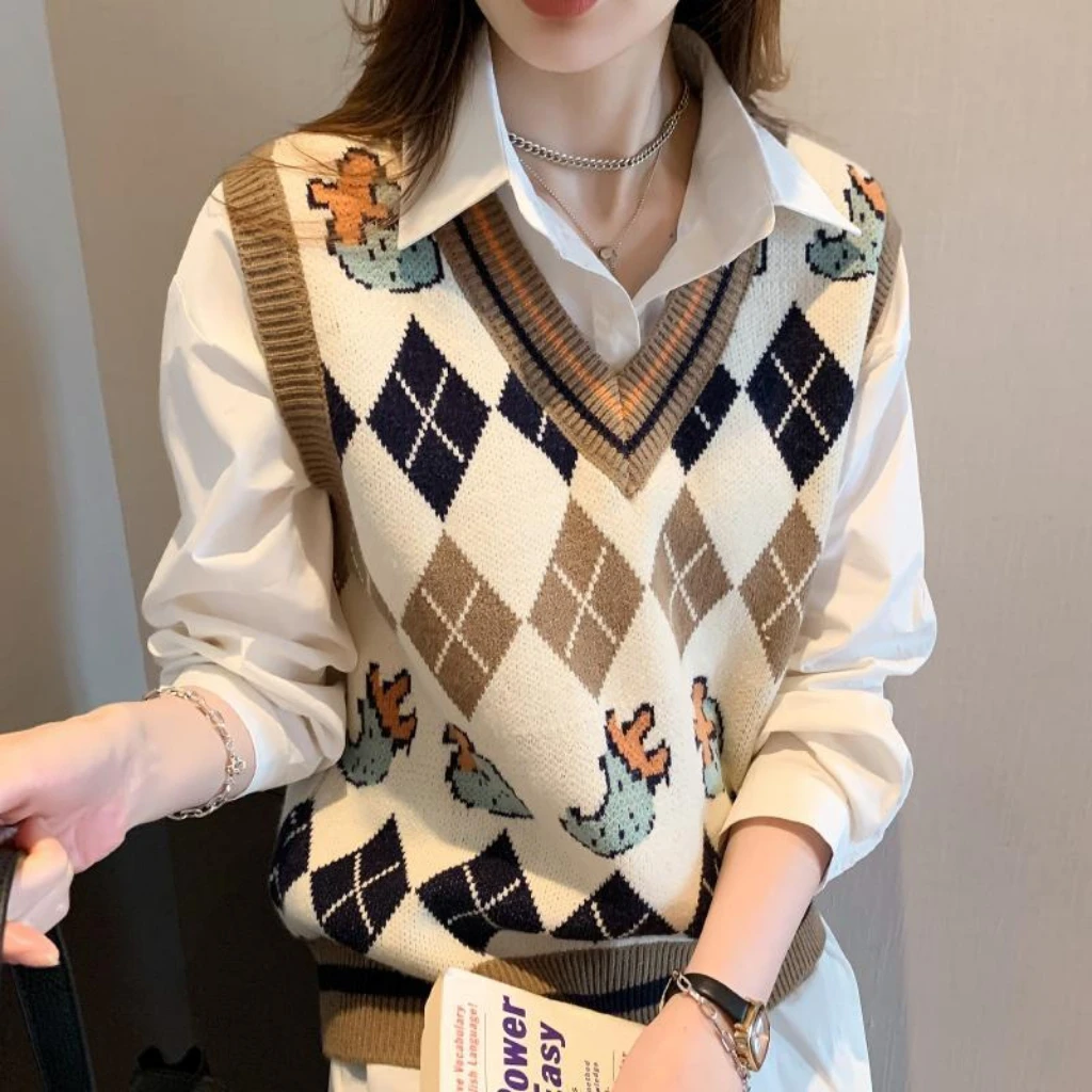 设计感小众坎肩外穿菱格毛衣背心马夹叠穿针织马甲女秋冬2024新款