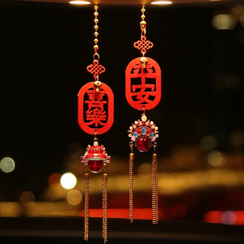 创意轻奢手工凤冠汽车后视镜挂件新年喜庆平安喜乐中国风车载挂件