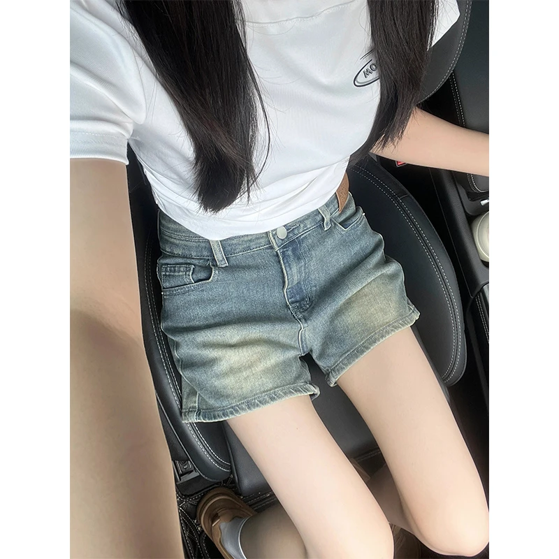 高腰牛仔短裤女夏季2024新款弹力修身显瘦小个子a字复古短裤热裤