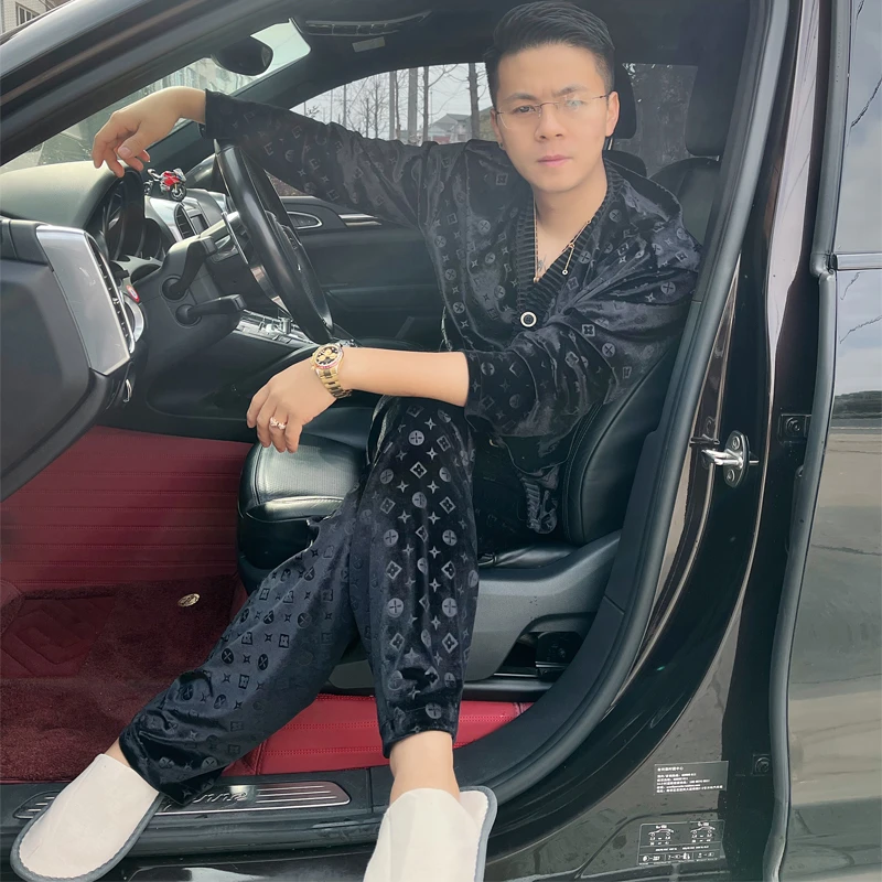 男士秋冬丝绒睡衣女2023年新款男生休闲时尚长袖家居服冬季潮流款