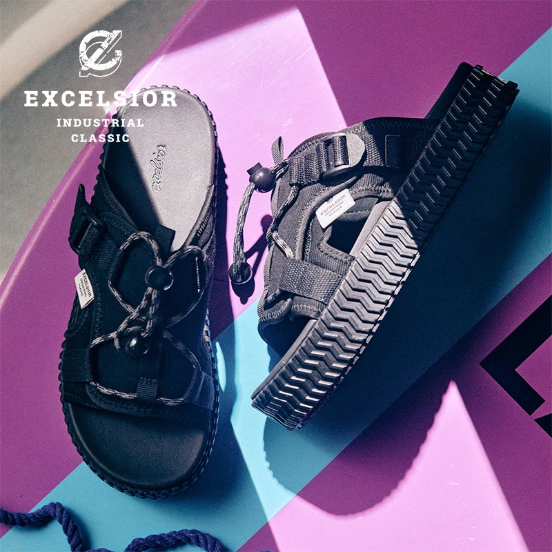 Excelsior饼干鞋官方 凉鞋男2024新款夏季外穿增高厚底机甲拖鞋女