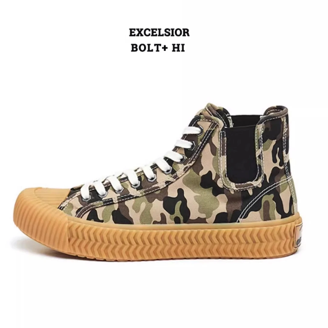 Excelsior饼干鞋官方 迷彩休闲鞋女士高帮厚底帆布鞋时尚百搭