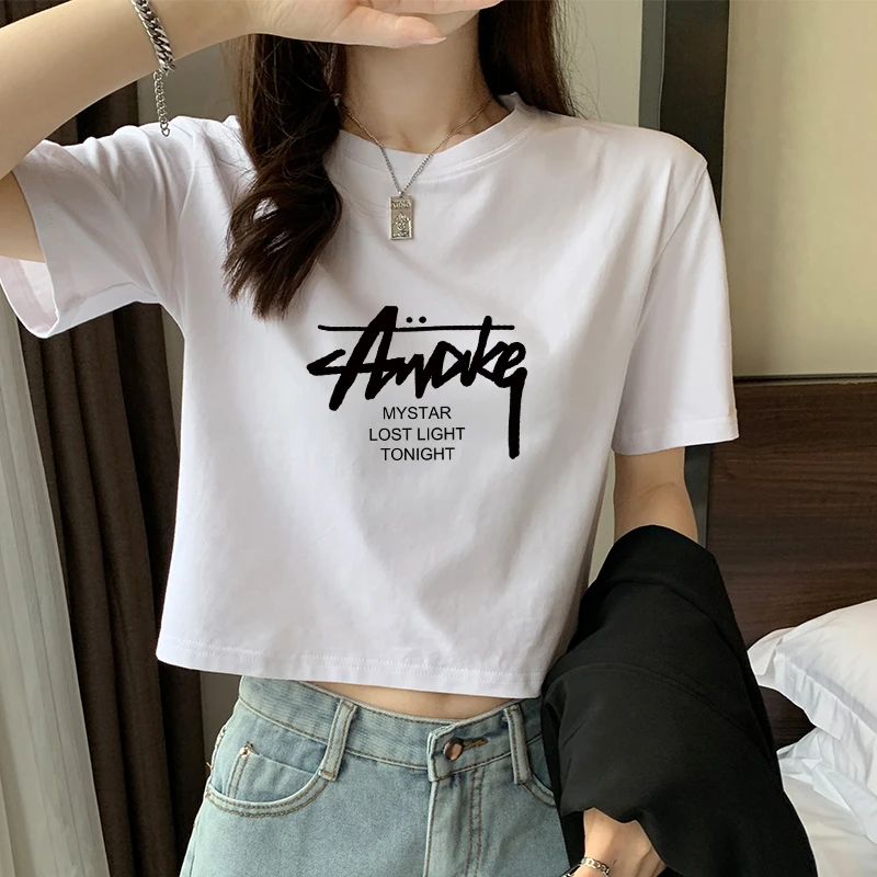 白色短袖t恤女装2025年夏季新款设计感宽松高腰露脐短款上衣ins潮