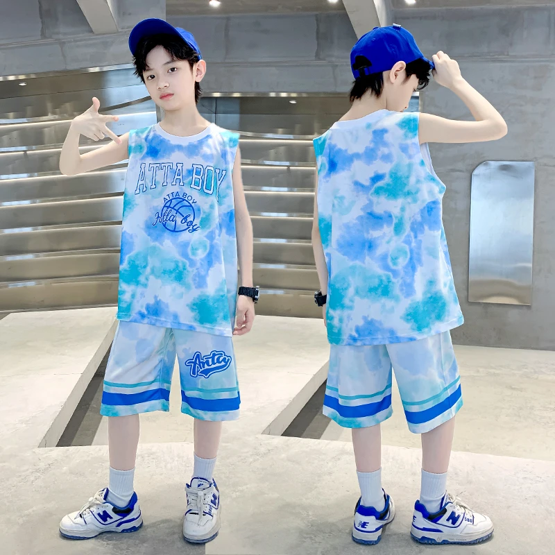 男童篮球服夏季2023新款儿童运动无袖网眼速干中大童背心球衣套装