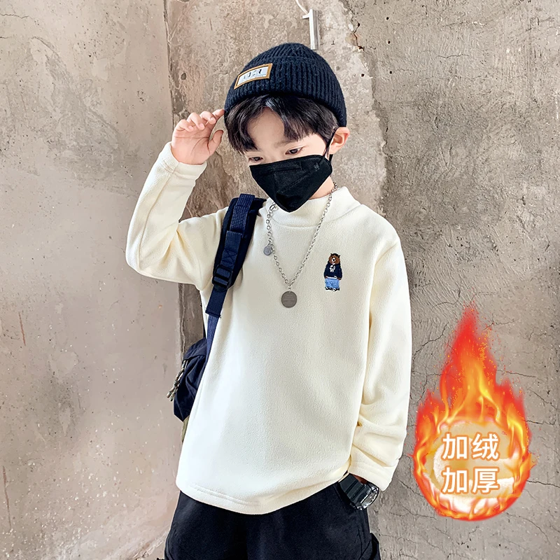 男童冬季奥利绒打底衫加绒加厚卫衣2024新款中大童韩版洋气上衣