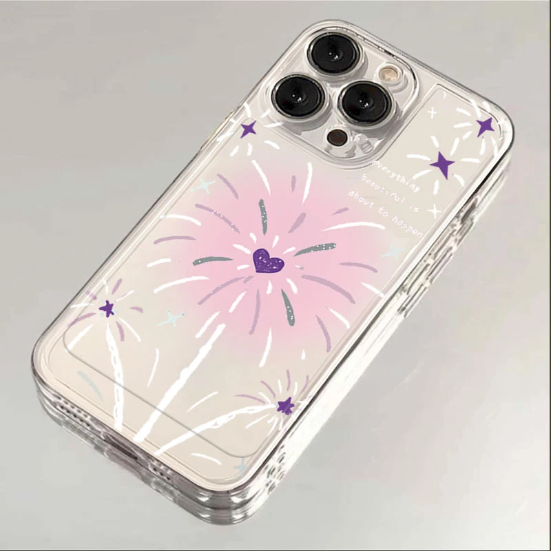 粉色爱心烟花iphone15苹果手机壳14promax硅胶13pro透明12全包11