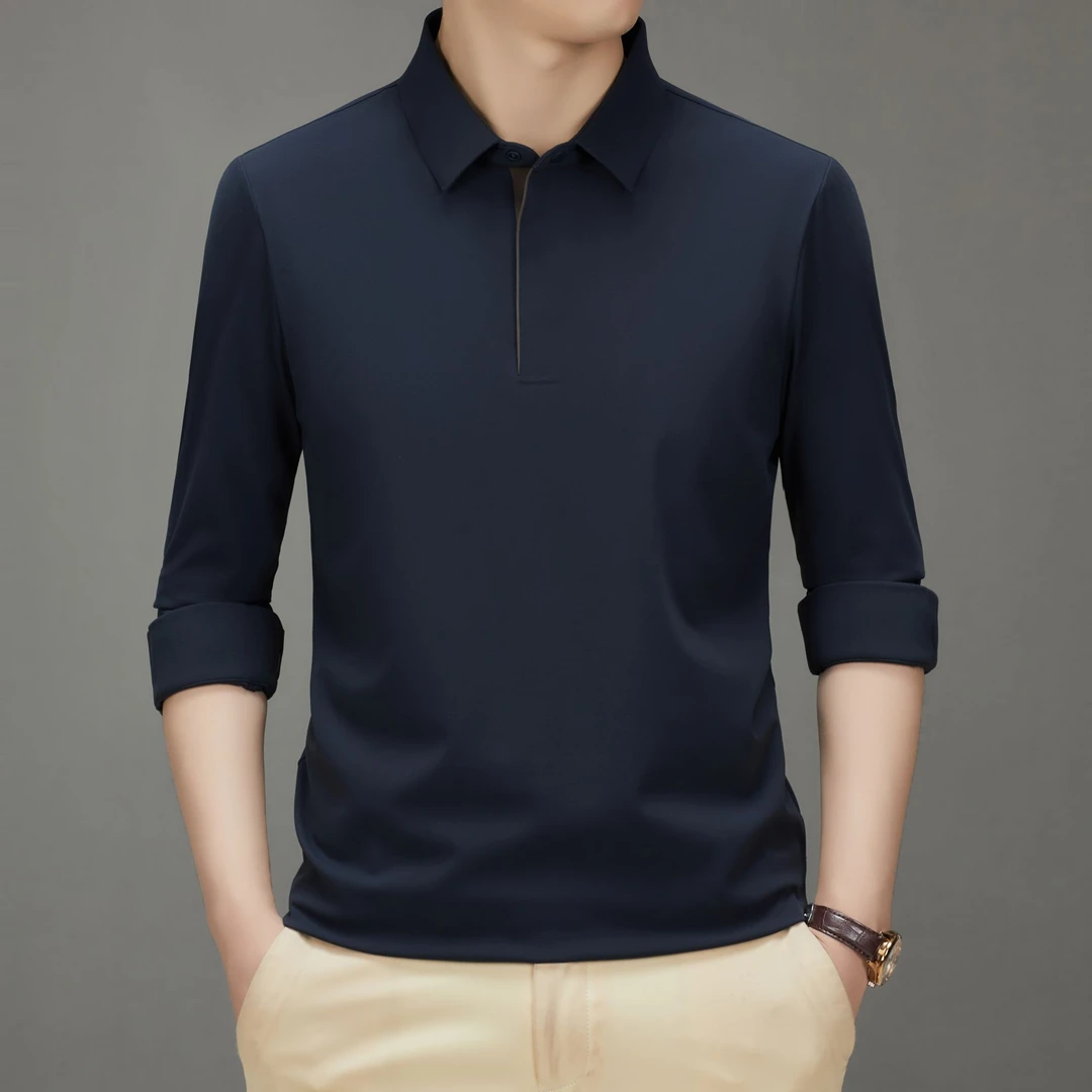 LAOYECHE/老爷车秋季高端混纺POLO领透气商务休闲凉感通勤翻领长T