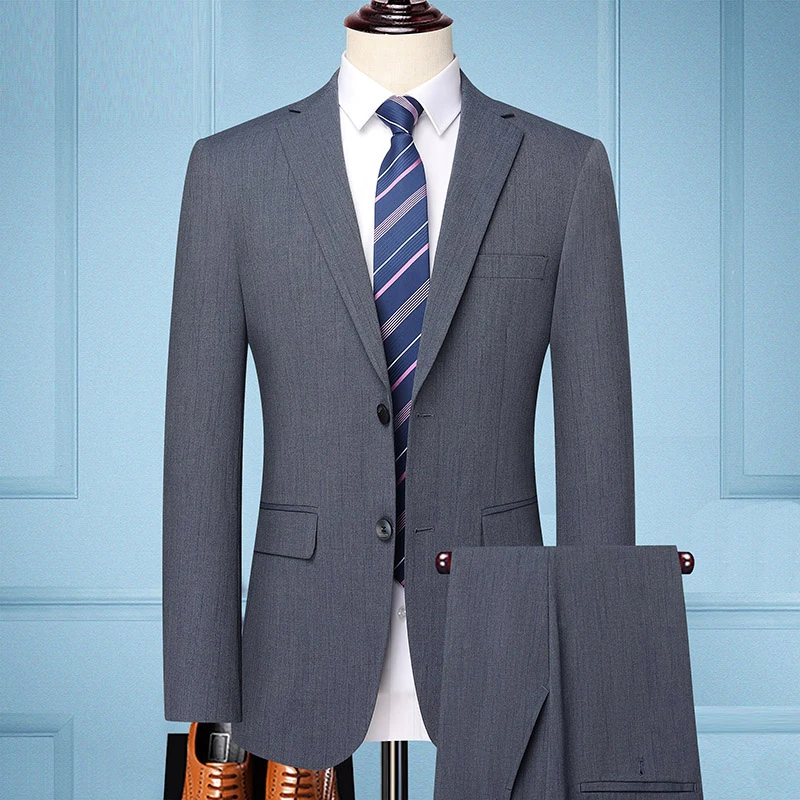 老爷车男士中年商务休闲时尚修身韩版西服正装西装套装8865