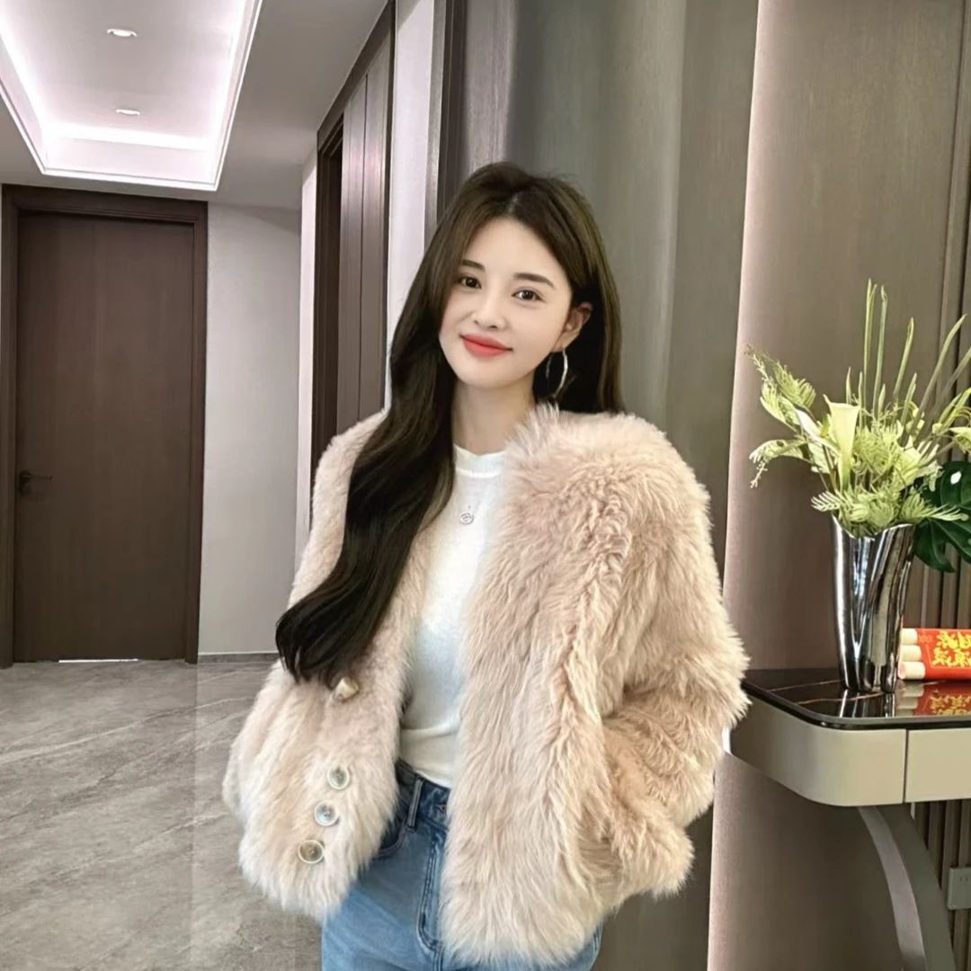 福利8.28号时尚简约气质粉毛毛小外套 （现货）气质网红时尚秋冬轻