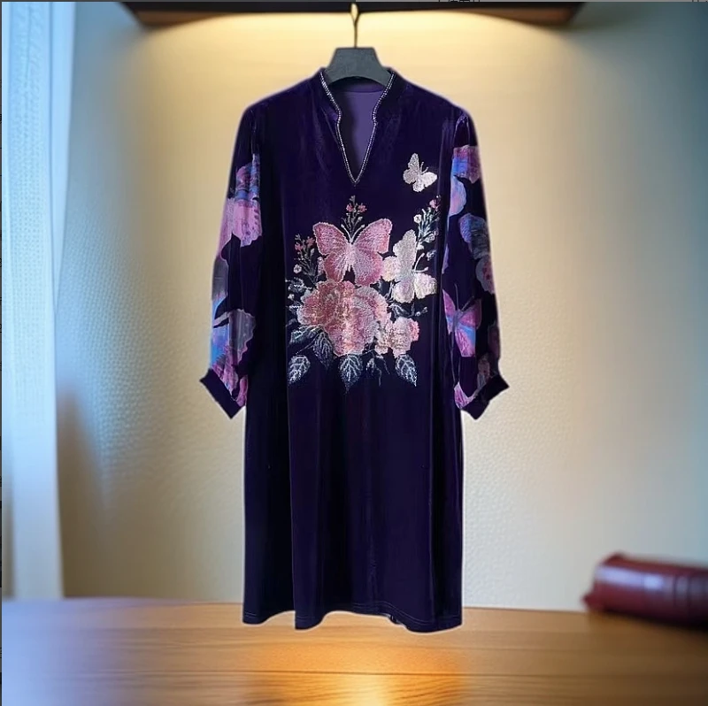 E889268轻奢复古高档女装显瘦气质时尚中老年妈妈装连衣裙中长款