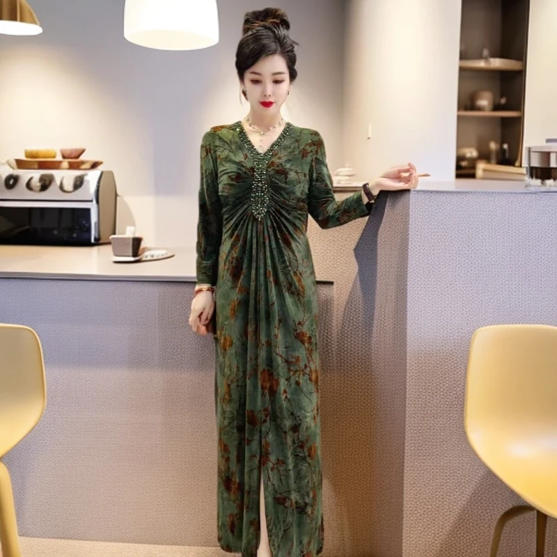 L88909设计师高档中长款修身时尚气质收腰中老年妈妈装轻奢连衣裙