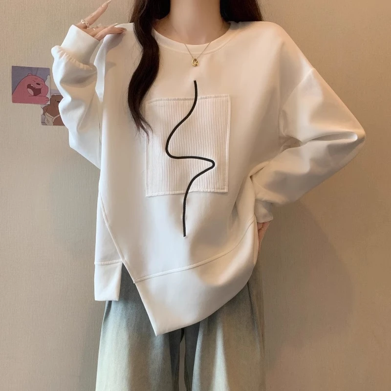 不规则卫衣女款2025爆款春秋大码胖mm欧货独特别致上衣长袖打底衫