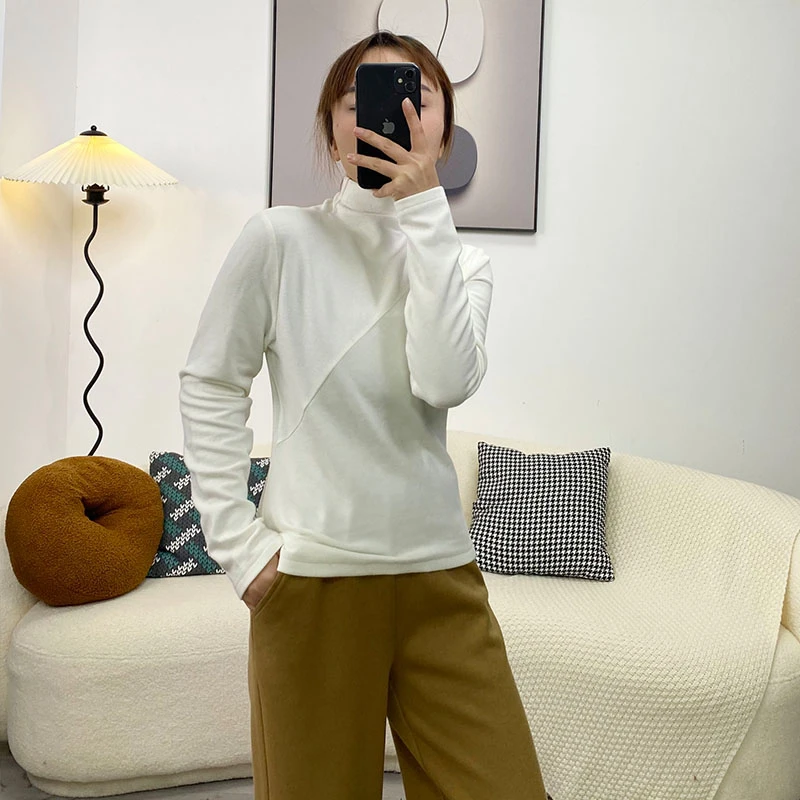 Peach House小个子改版高领秋冬季打底衫女休闲加绒长袖保暖长袖T