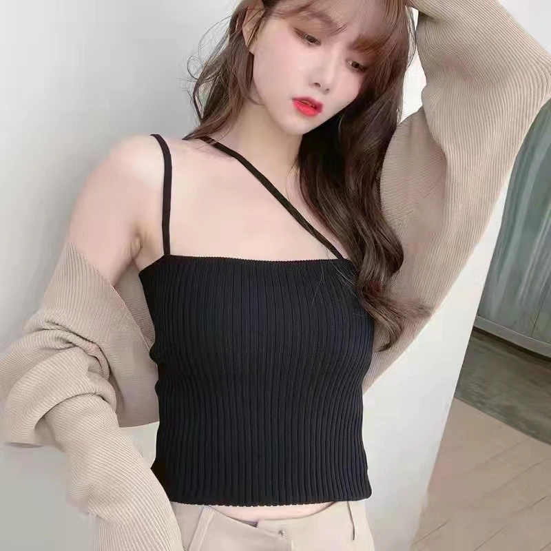美背#黑色针织吊带背心女内搭时尚设计感小众外穿辣妹性感上衣