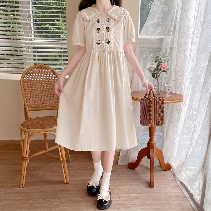 718#实拍夏季新款学院风小清新甜美重工刺绣花边长款连衣裙