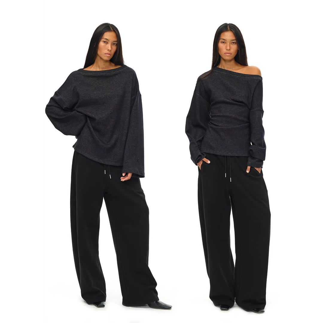 empty page牛仔色可收腰一字肩T恤