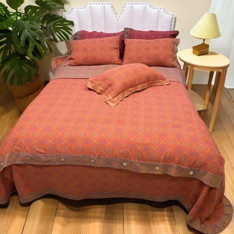 米哆哆【龙纹】全棉A类母婴级色织双层纱四件套纯棉机洗