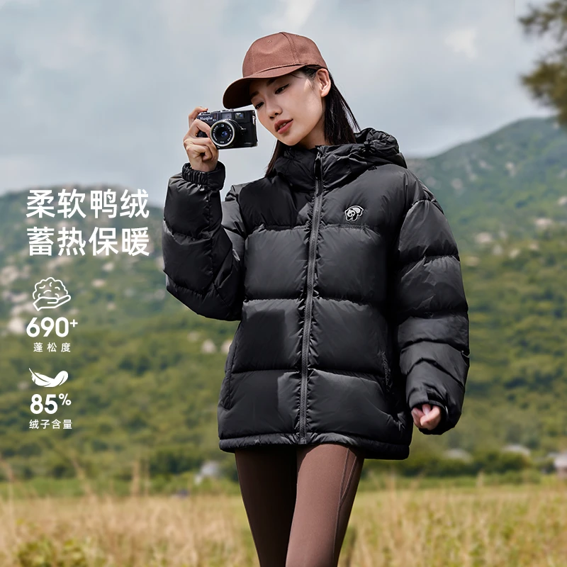 骆驼熊猫系列户外羽绒服2023秋冬男女款加厚鸭绒防风黑冰衣服144A