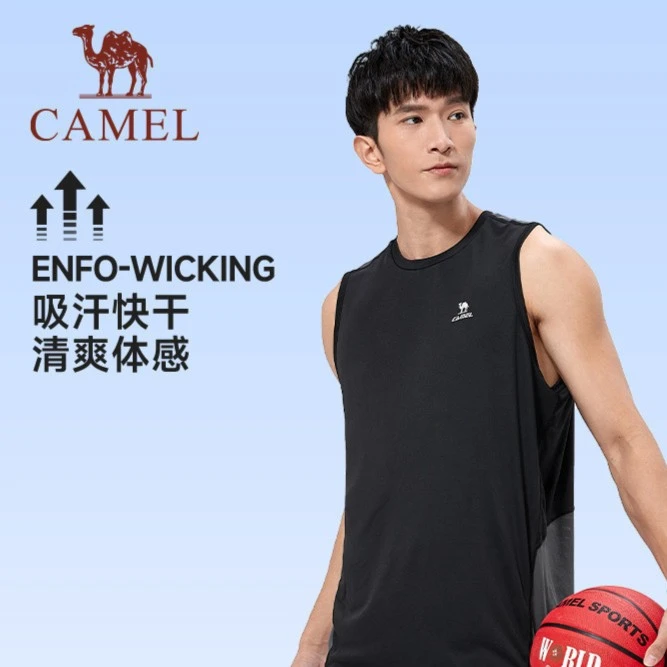 骆驼运动背心男士2023夏季无袖透气健身跑步t恤篮球训练速干上衣