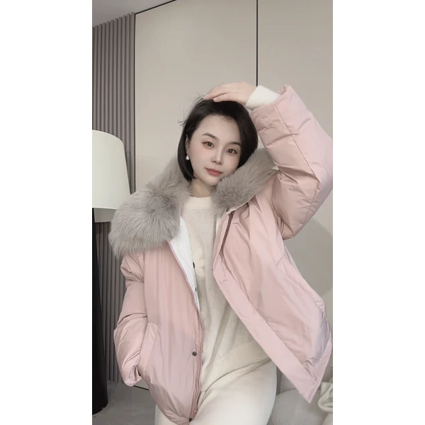 孤品特 短款大狐狸毛领加厚防水羽绒服外套女