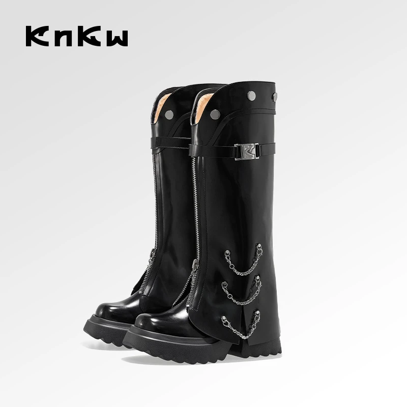 KNKW时尚厚底高筒靴女款秋冬骑士风长靴时装裤管靴W3713HB083
