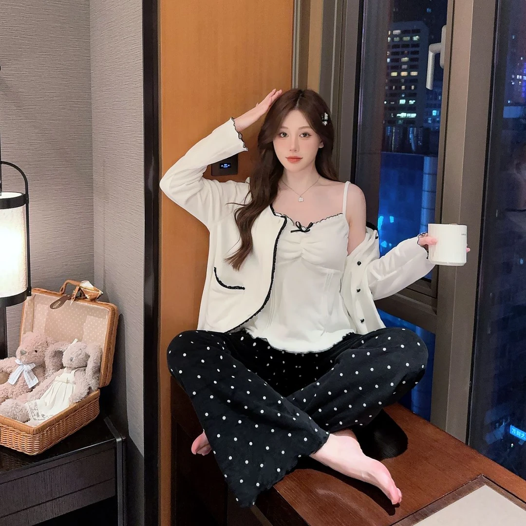 豆豆【漫步香香】海岛双面绒纯欲风显白冬保暖家居服秋冬套装时尚