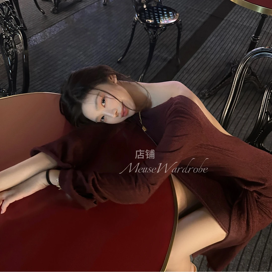 《柏林少女》欧美风吊带露背绑带连衣裙性感辣妹包臀修身长袖中裙