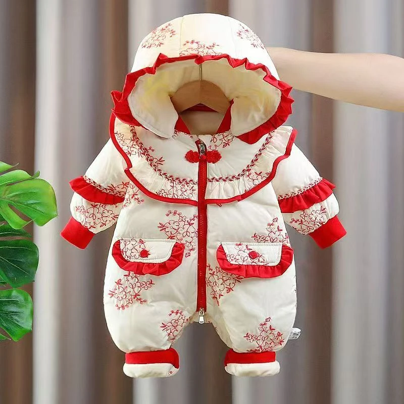 婴儿冬季连体衣宝宝衣服冬装哈衣满月加绒拜年外出服新生儿加厚