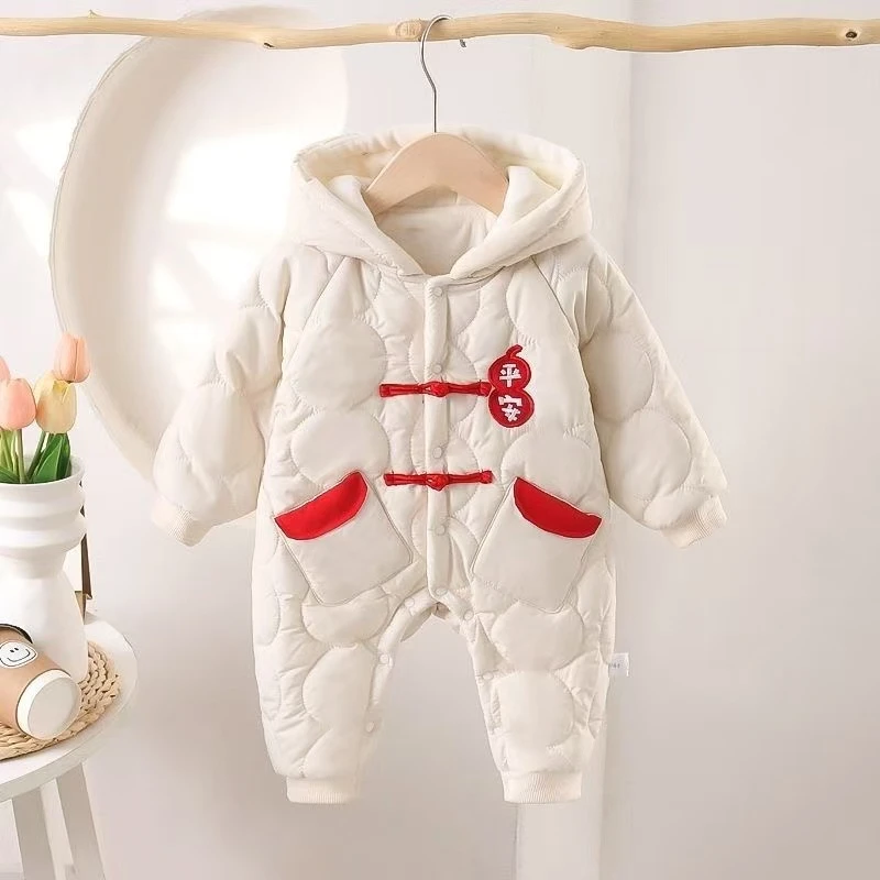 平安葫芦双兜婴儿连体衣宝宝加绒加厚保暖国风哈衣拜年服
