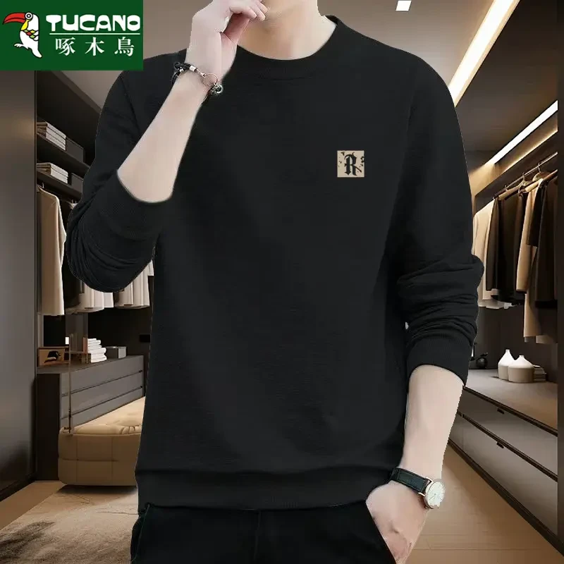 秋冬季加绒加厚卫衣男潮流百搭宽松圆领套头男士长袖保暖内衣打底