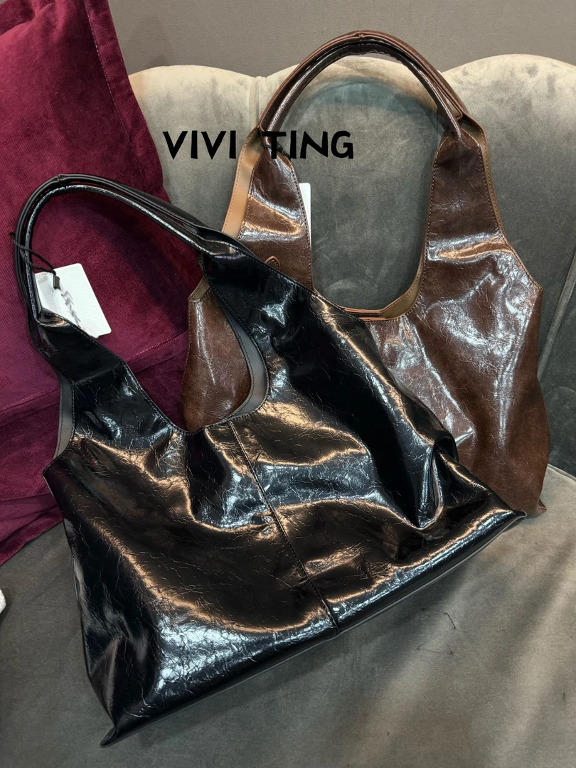 【VIVI·TING】婷姐推荐新款油蜡皮水桶包大容量托特包高级感单肩包