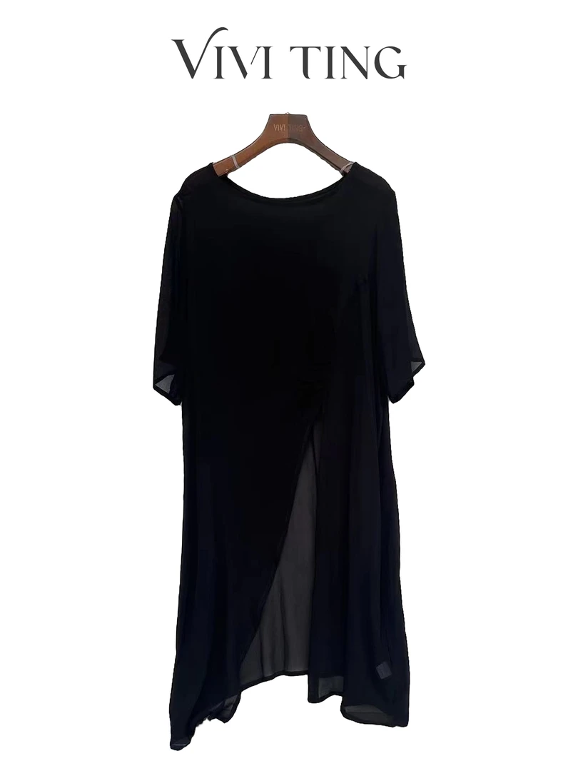 【VIVI·TING】婷姐推荐真丝中长款腰褶皱下开叉防晒衣不规则s513