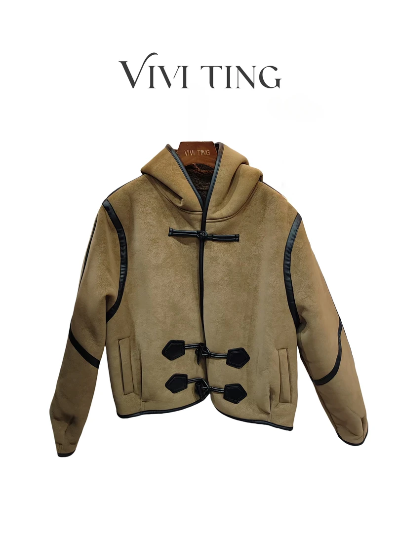 【VIVI·TING】婷姐推荐秋冬季新款国风设计感拼接袖盘扣连帽外套