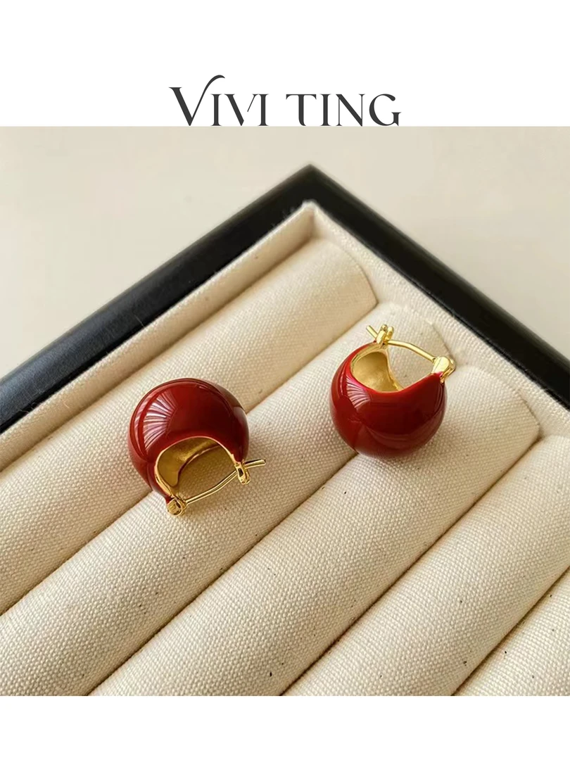 合金耳饰 【VIVI·TING】婷姐推荐秋季法式高级安可拉红轻奢气质耳钉