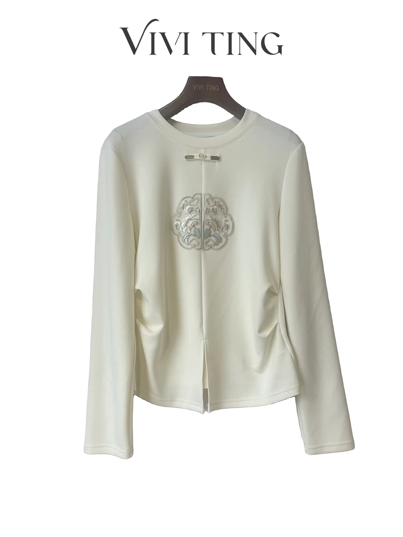 【VIVI·TING】婷姐推荐秋季新中式刺绣腰褶皱下开叉盘扣上衣F591