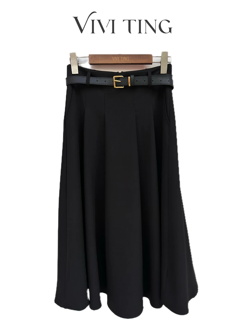 【VIVI·TING】婷姐推荐腰带款波浪下摆半身裙气质褶皱赫本裙k408