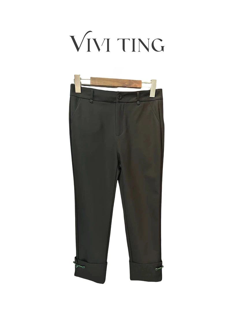 【VIVI·TING】婷姐推荐国风新款新中式下盘扣卷边裤腿九分休闲裤K53