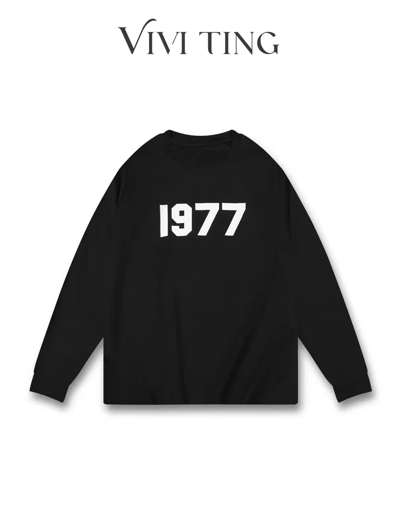 【VIVI·TING】婷姐推荐数字1977印花纯色净版圆领长袖卫衣s323